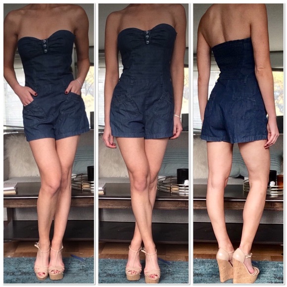 Zimmermann Pants - Zimmermann Sweetheart Strapless Denim Romper